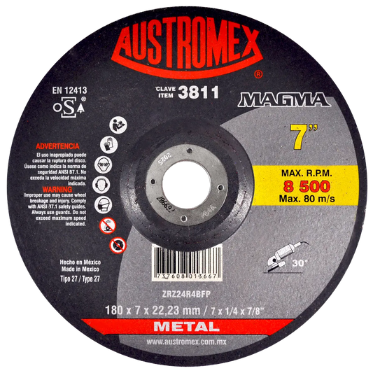 5 piezas Disco Abrasivo Desbaste de Acero Austromex 180 x 7 x 22.23 mm - Austrodiam