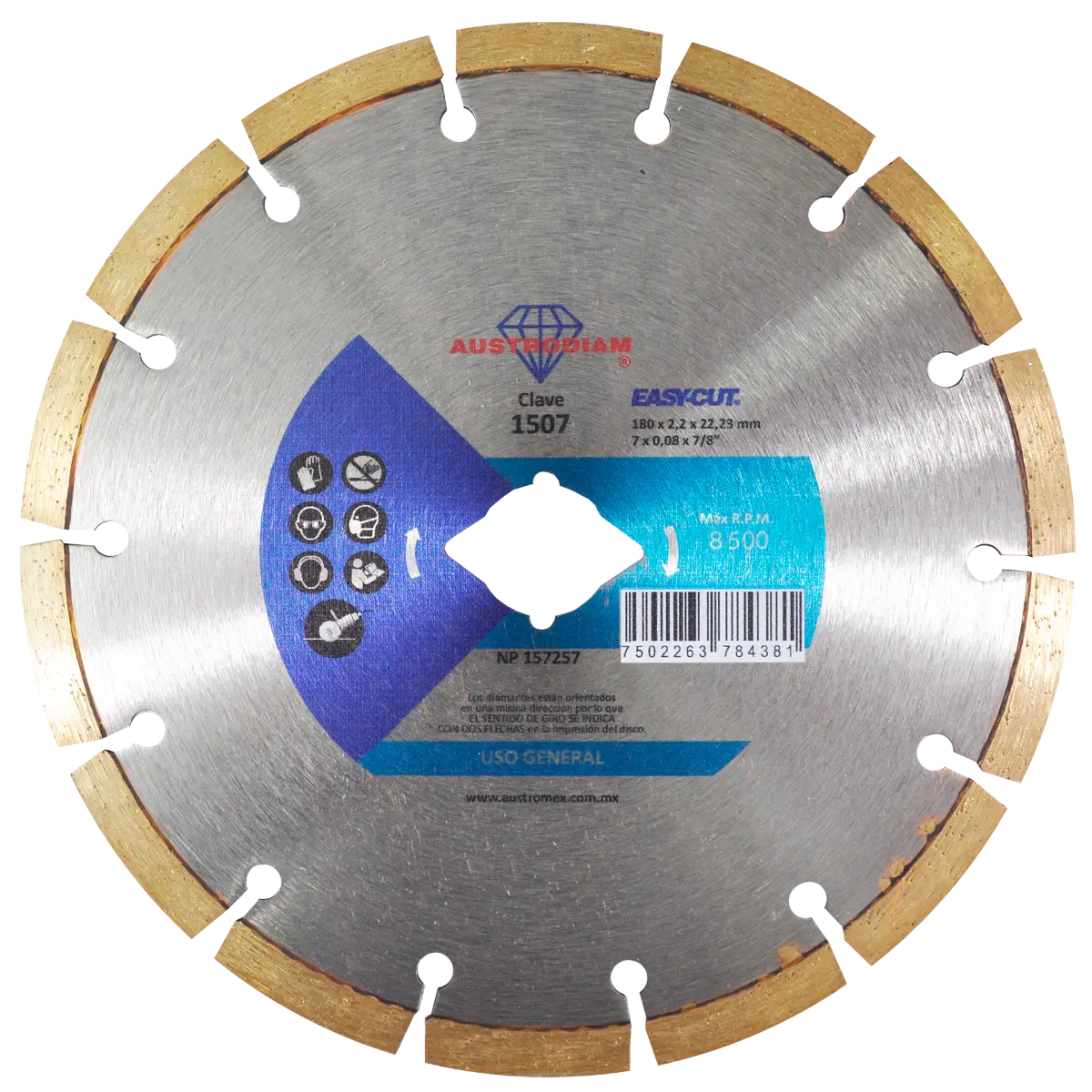 3 piezas Disco de Diamante de Corte Austrodiam, de 180 x 2.2 x 22.23 mm - Austrodiam - vista lateral