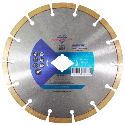 3 piezas Disco de Diamante de Corte Austrodiam, de 180 x 2.2 x 22.23 mm - Austrodiam - vista lateral