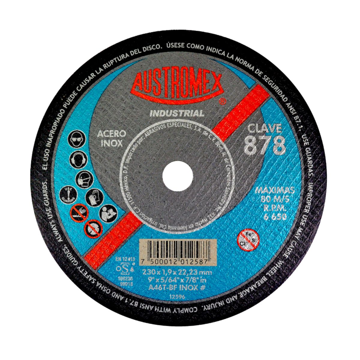 Disco Abrasivo Acero Inoxidable 230x1.9x22.23mm Clave 878 Austromex
