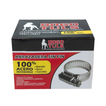 Caja 50pz Abrazadera Dogotuls Sinfín #24 de Acero Inoxidable