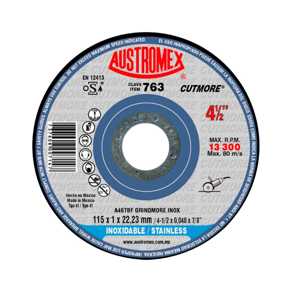 Disco abrasivo para corte de acero inoxidable AUSTROMEX