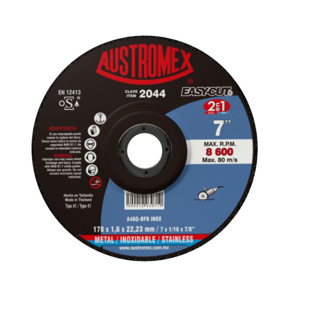 Disco abrasivo Austromex tipo 41 grano 46 de 180 x 1.6 x 22.23 mm