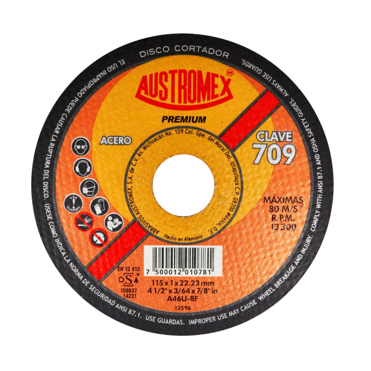 5pz Disco abrasivo para corte de acero al carbón de 115 x 1.0 x 22.23 mm