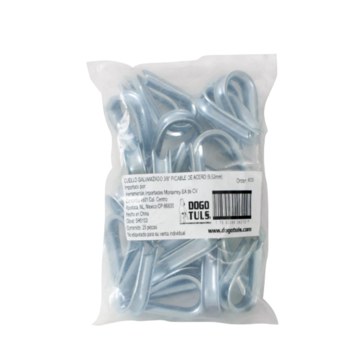 Bolsa 25 Pz Cuello Galvanizado Dogotuls 3/8" Cable de Acero