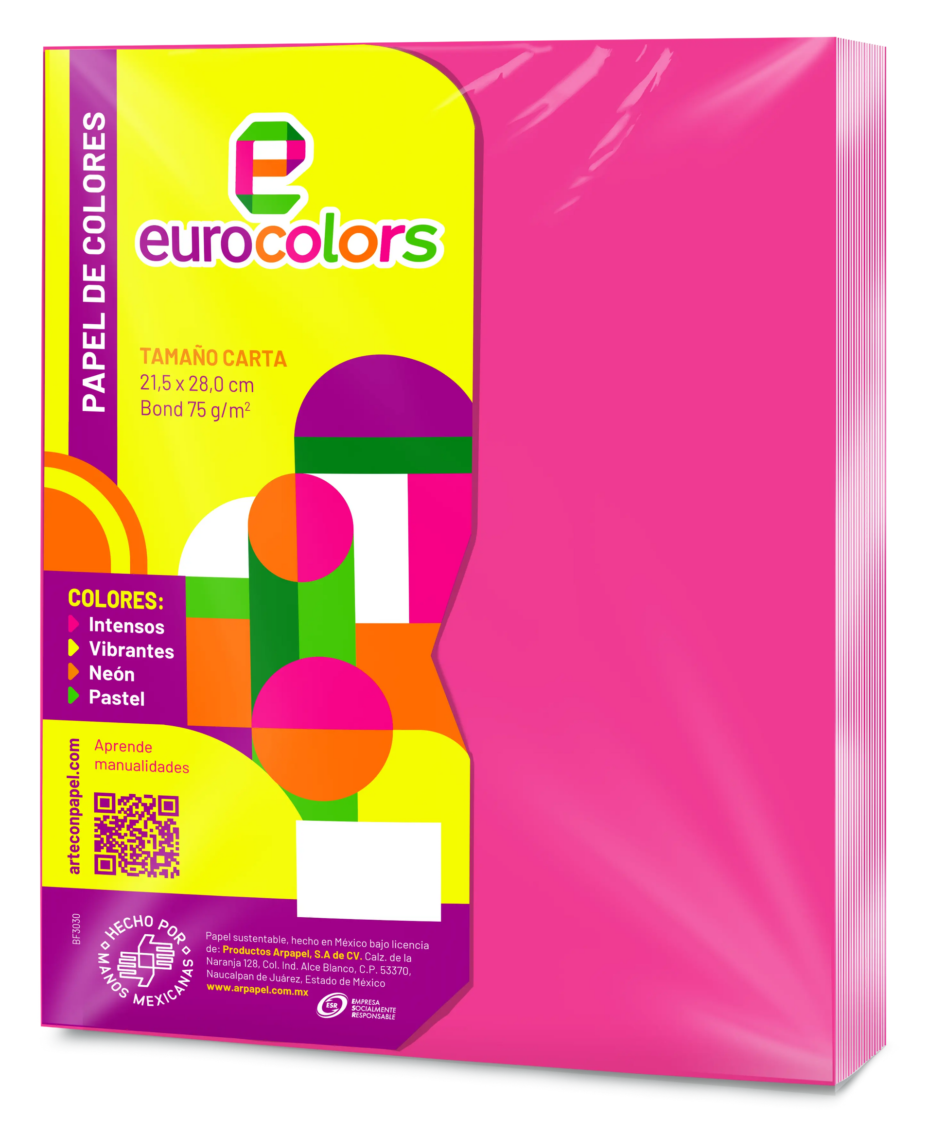 Paquete De 100 Hojas Color Rosa Neon TamaÃ±o Carta Eurocolors Arpapel - Arpapel