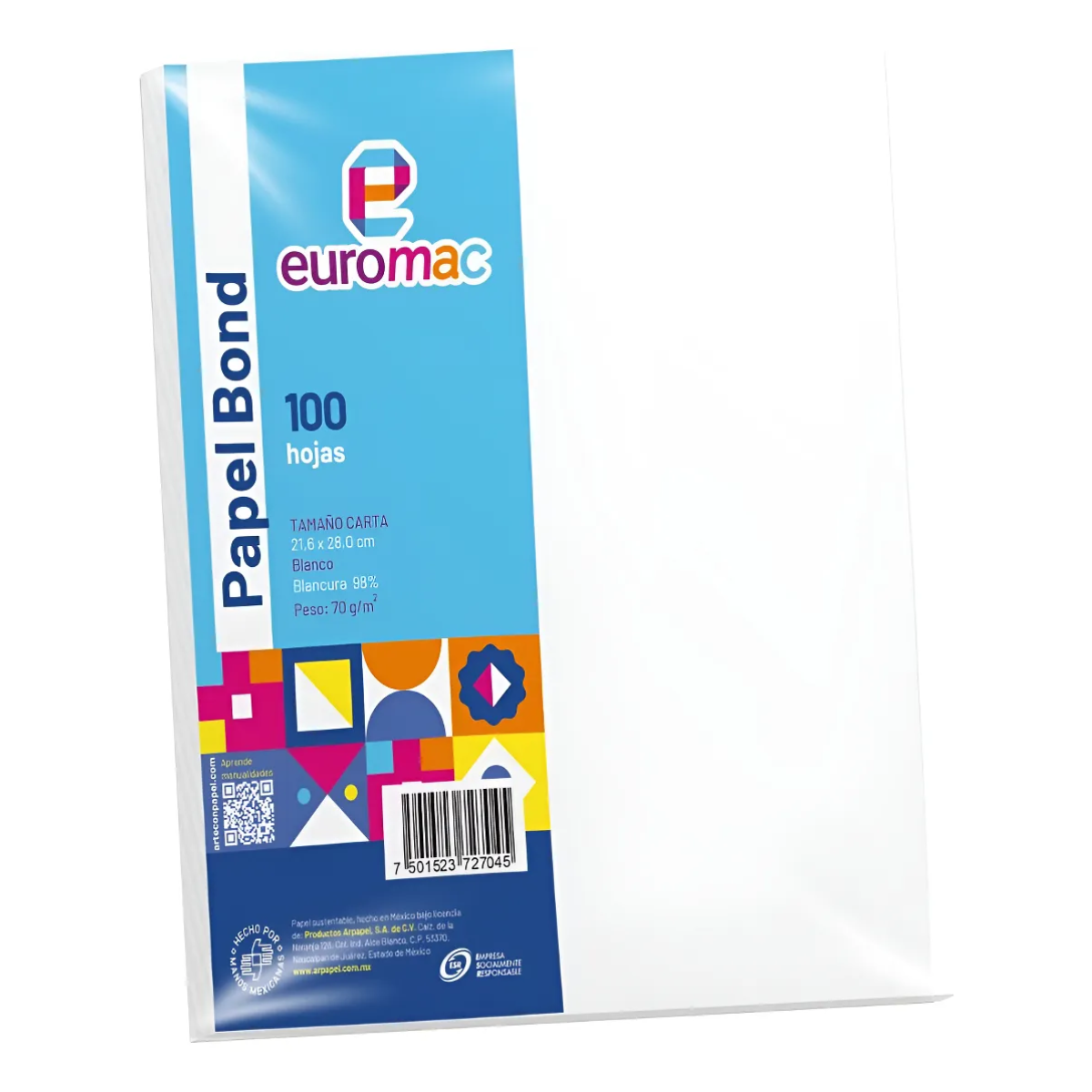 100 Hojas Papel Bond Euromac Blanco Tamaño Carta