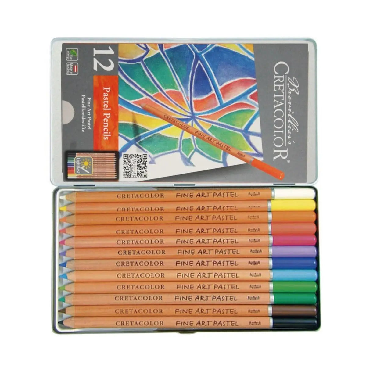 12 Lapices Colores Pastel Fine Art Cretacol Estuche Metal - Roel - vista lateral