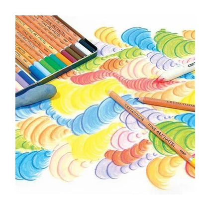 12 Lapices Colores Pastel Fine Art Cretacol Estuche Metal - Roel - detalle