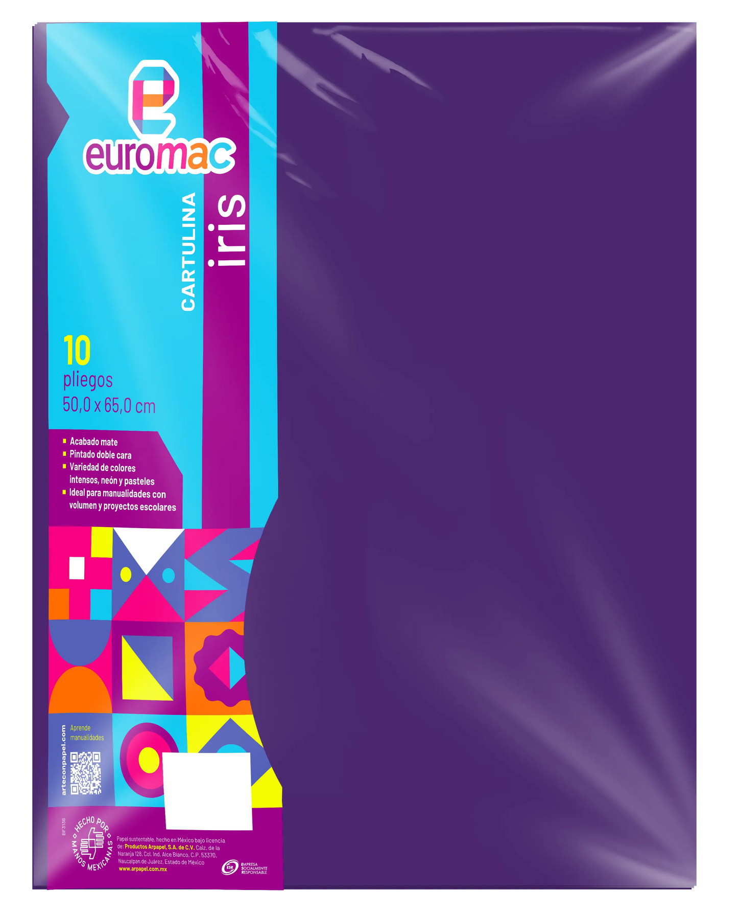 10 Pliegos Cartulina Iris Euromac 50X65 Color Morado - Euromac