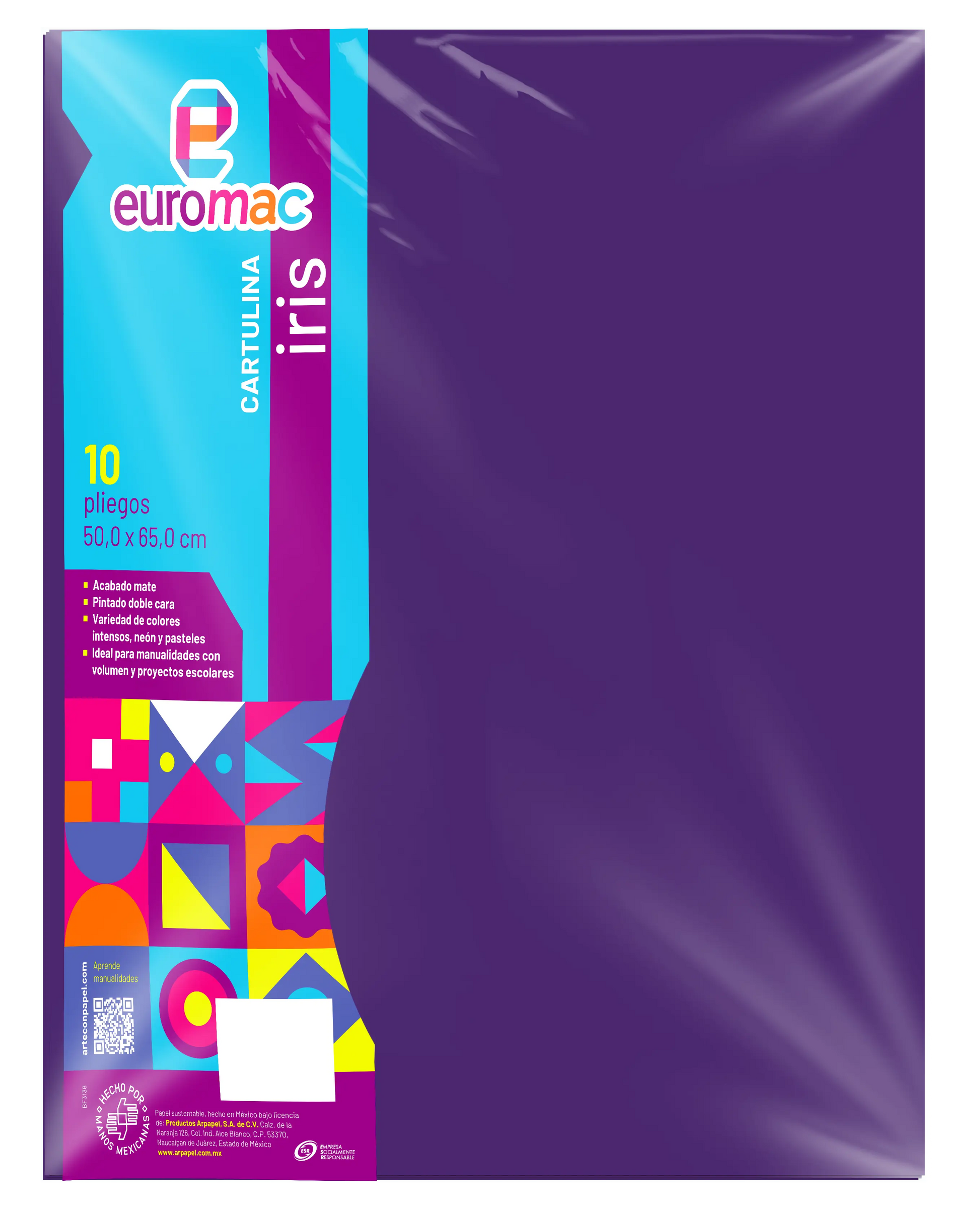 10 Pliegos Cartulina Iris Euromac 50X65 Color Morado - Euromac