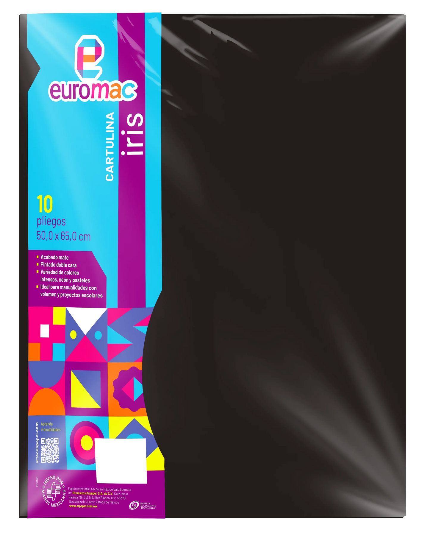 10 Pliegos Cartulina Iris Euromac 50X65 Color Negro - Euromac