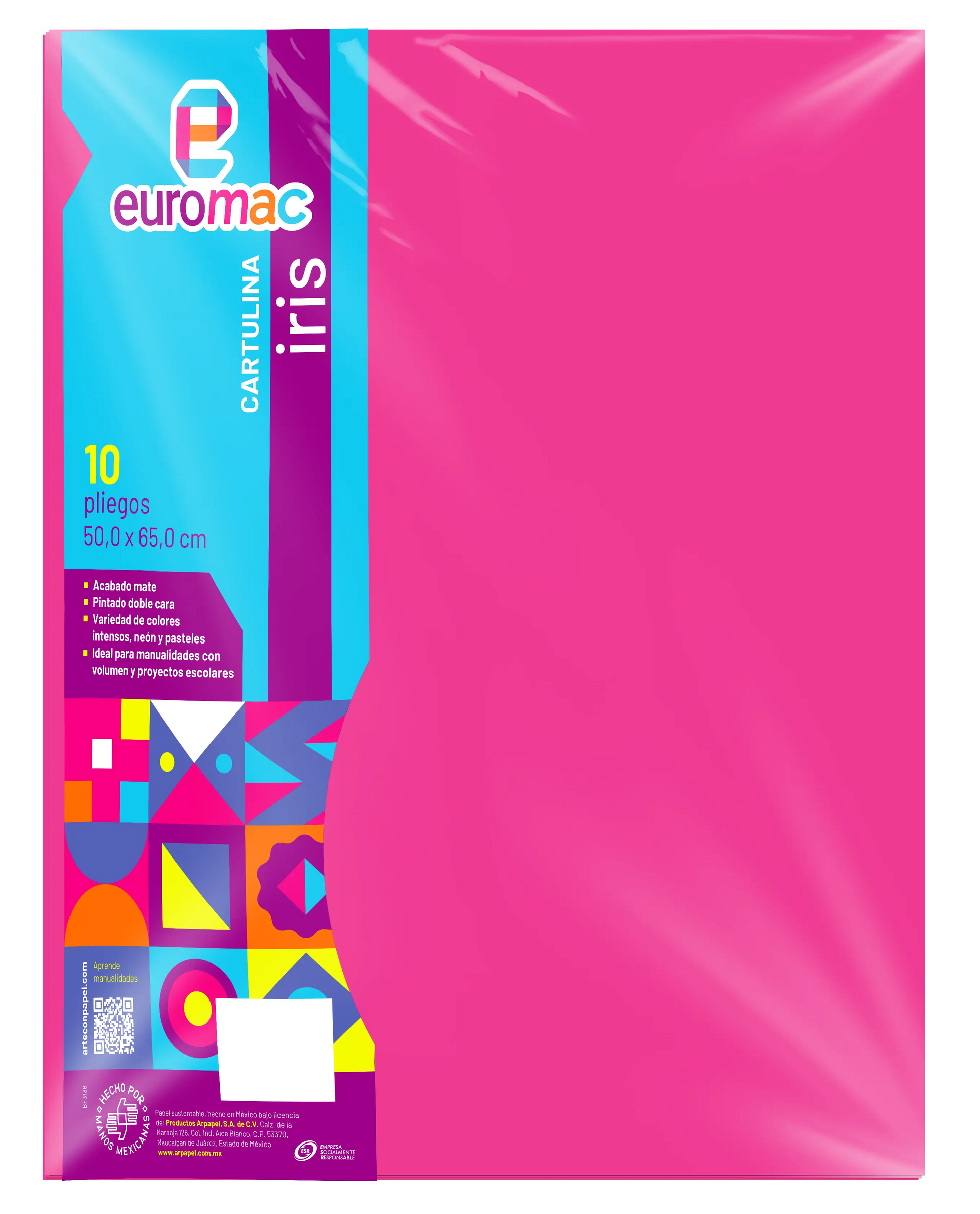 10 Pliegos Cartulina Iris Euromac 50X65 Color Rosa - Euromac