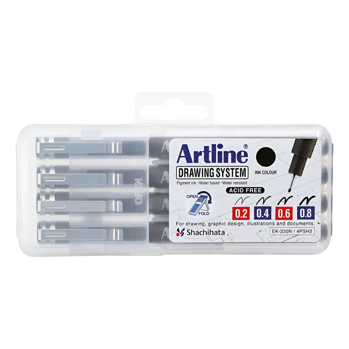 Set 4 Estilografos Artline 0.2, 0.4, 0.6, 0.8 Mm Rapidografo Artline
