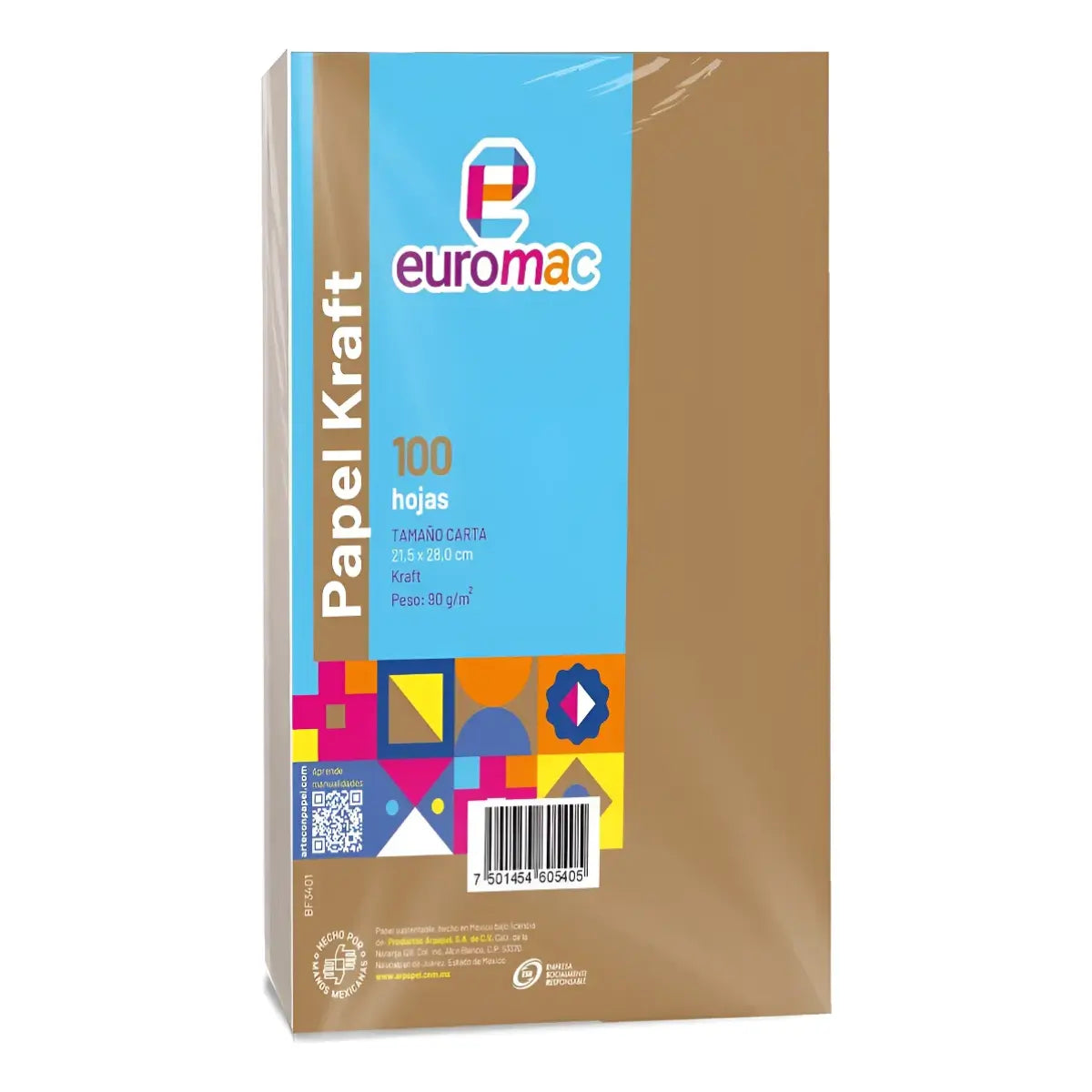 100 Hojas Papel Kraft Euromac Carta 90 Gr Café Euromac