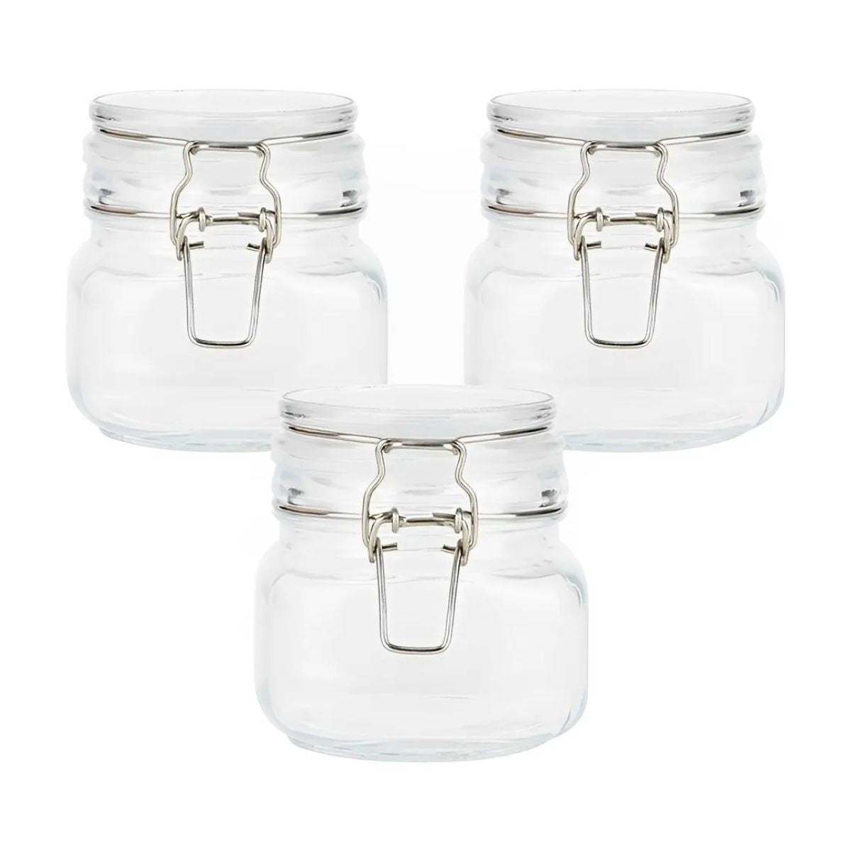 3 Pz Contenedor Vidrio Hermético Clip 500 Ml Frasco Brocal Color Transparente