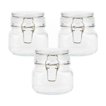 3 Pz Contenedor Vidrio Hermético Clip 500 Ml Frasco Brocal Color Transparente