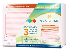 3 Blocks Vale Provisional Caja Euroformas 1/4 Carta 50h C/u
