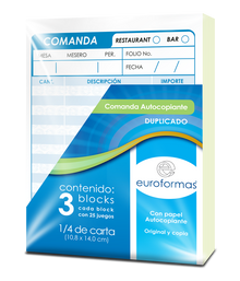 3 Blocks Comanda Autocopiantes Euroformas 1/4 Carta 25h C/u
