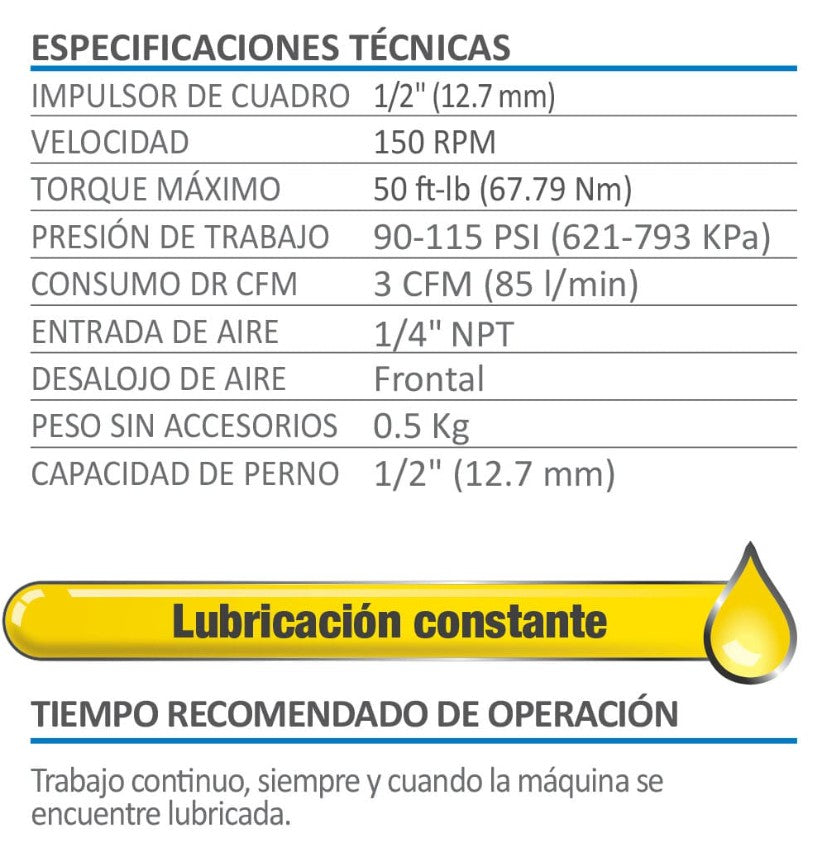 Matraca Neumática Aksi 198202 Cuadro 1/2 in 150 Rpm 1/4 in