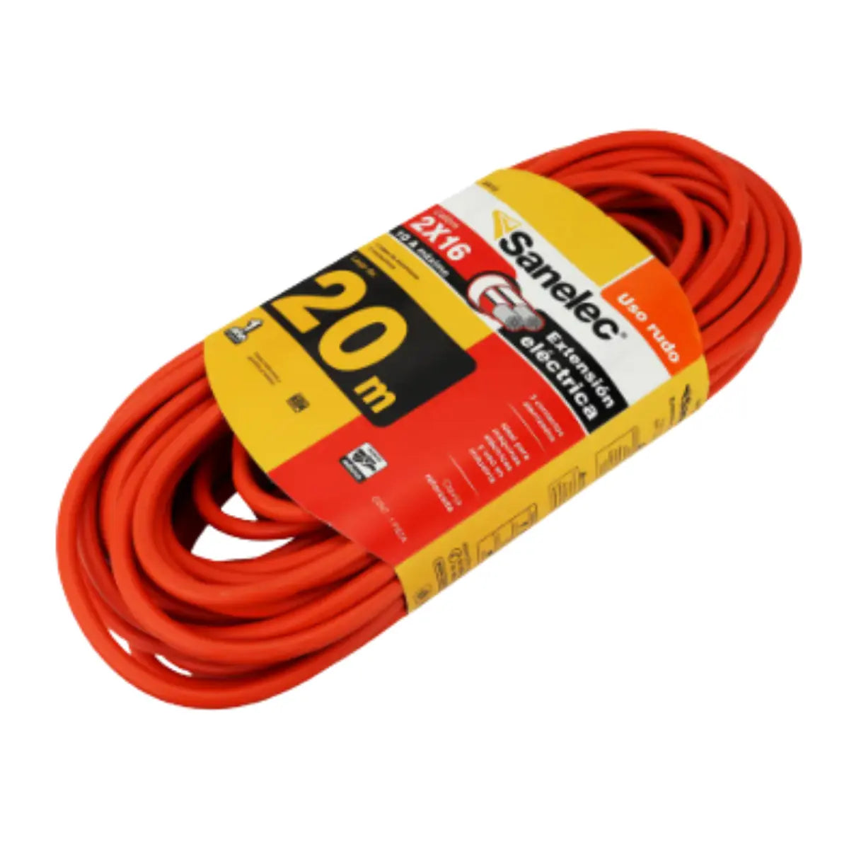 Extensión Uso Rudo Sanelec 20 m Naranja, 2x16 AWG - Sanelec - detalle