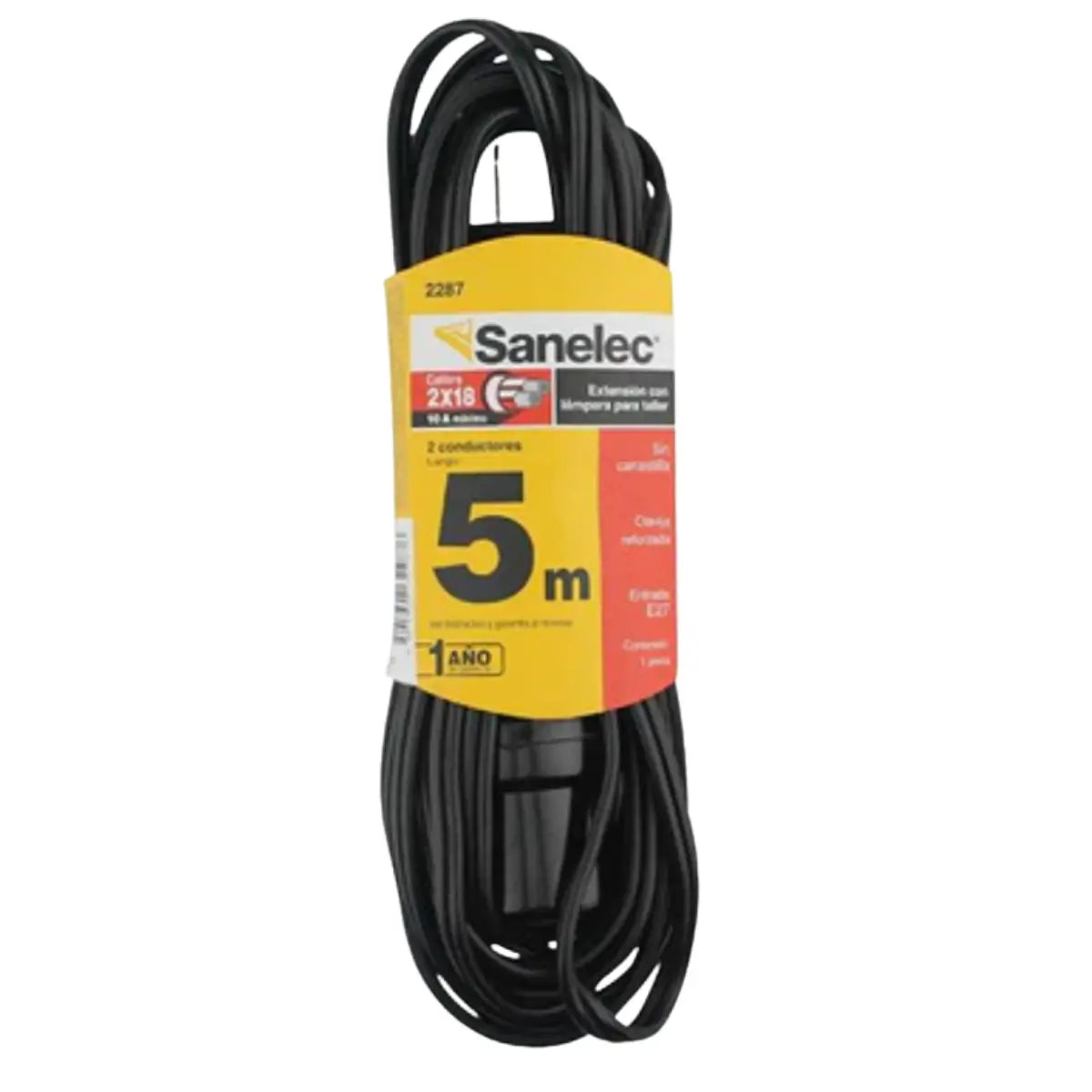 Extension Domestica Con Porta Lampara 5m Negra 2X18 - Sanelec - vista lateral
