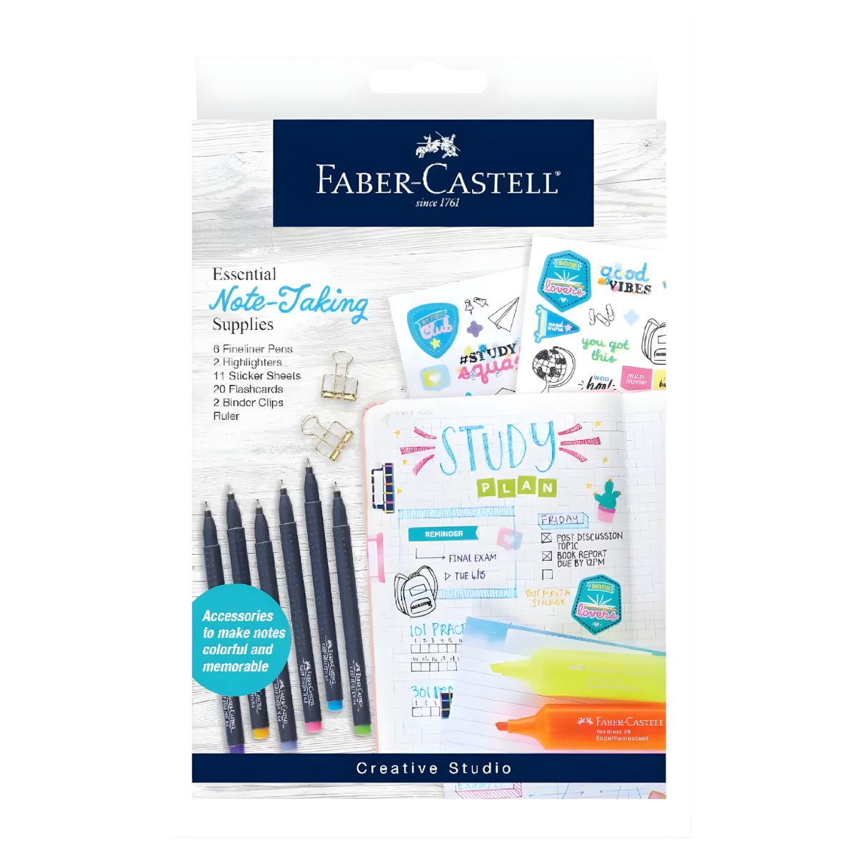 Kit Studygram Essential Note Taking Supplies Faber Castell Amarillo, Naranja, Verde, Azul, Violeta