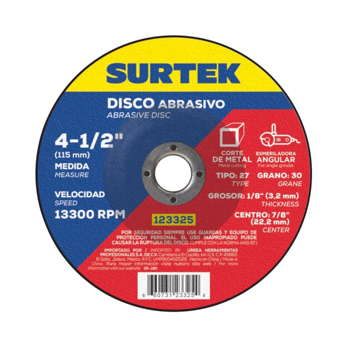Disco Abrasivo Tipo 27 para Metal Surtek 4-1/2" x 1/8"