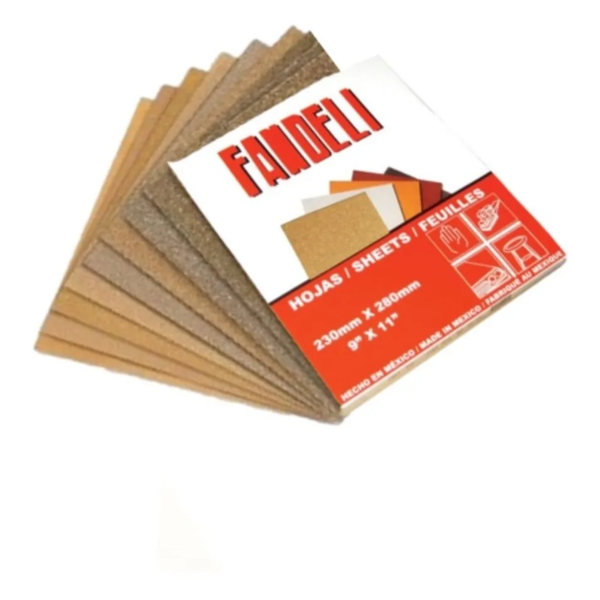 50 Piezas Lija Fandeli Grano 100 Madera 23cm Acabados Pulido