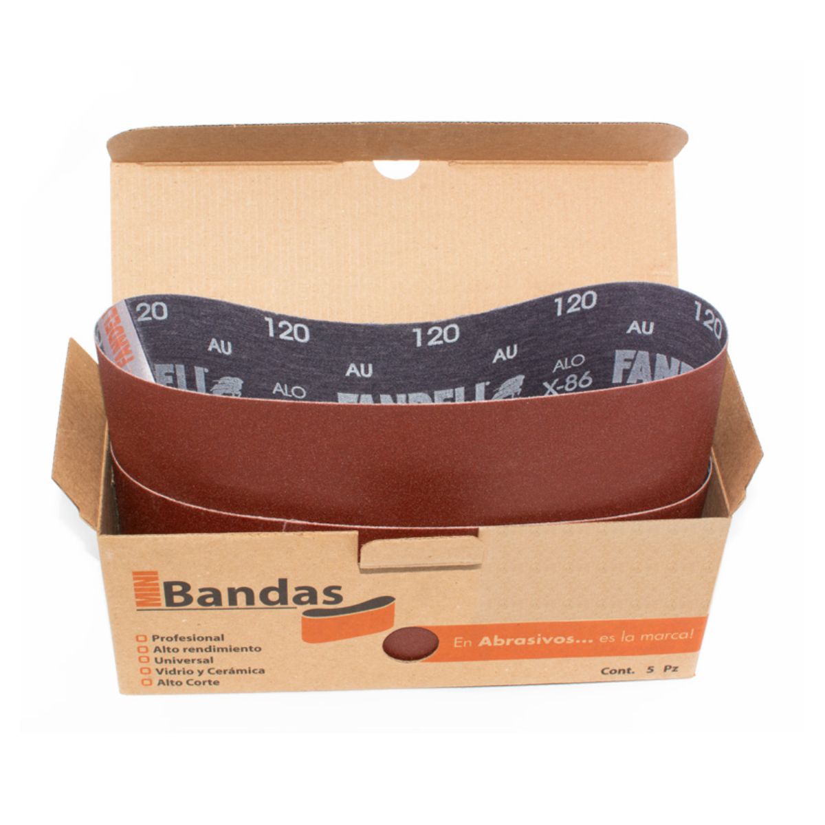 Mini Bandas de Lija 5 Pz X-86 120 Tela 0.101m X 0.610m Fandeli