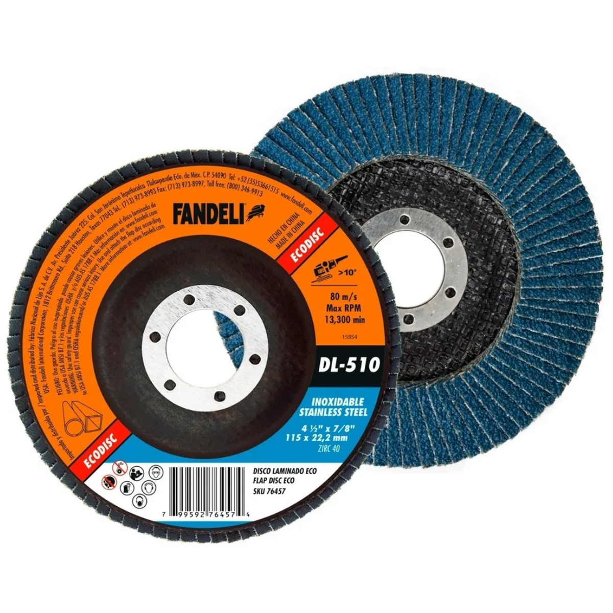 Disco Laminado Zirconia 4½ Grano 40 Fandeli  Desbaste Acero Inoxidable