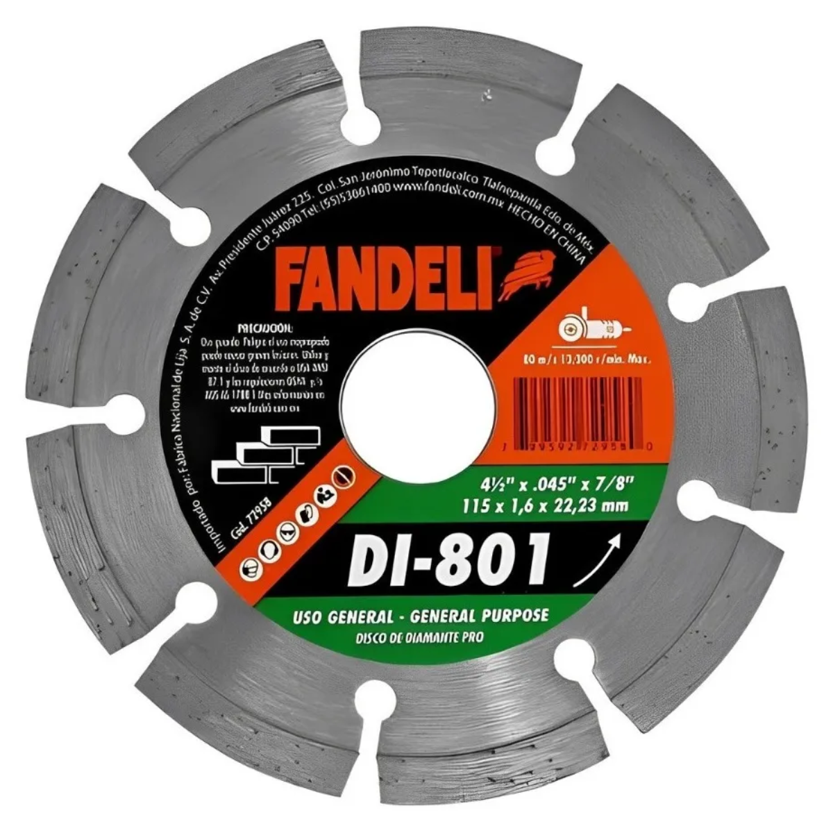 Disco Diamante 4 1/2 Corte Concreto Ladrillo Profesional Fandeli