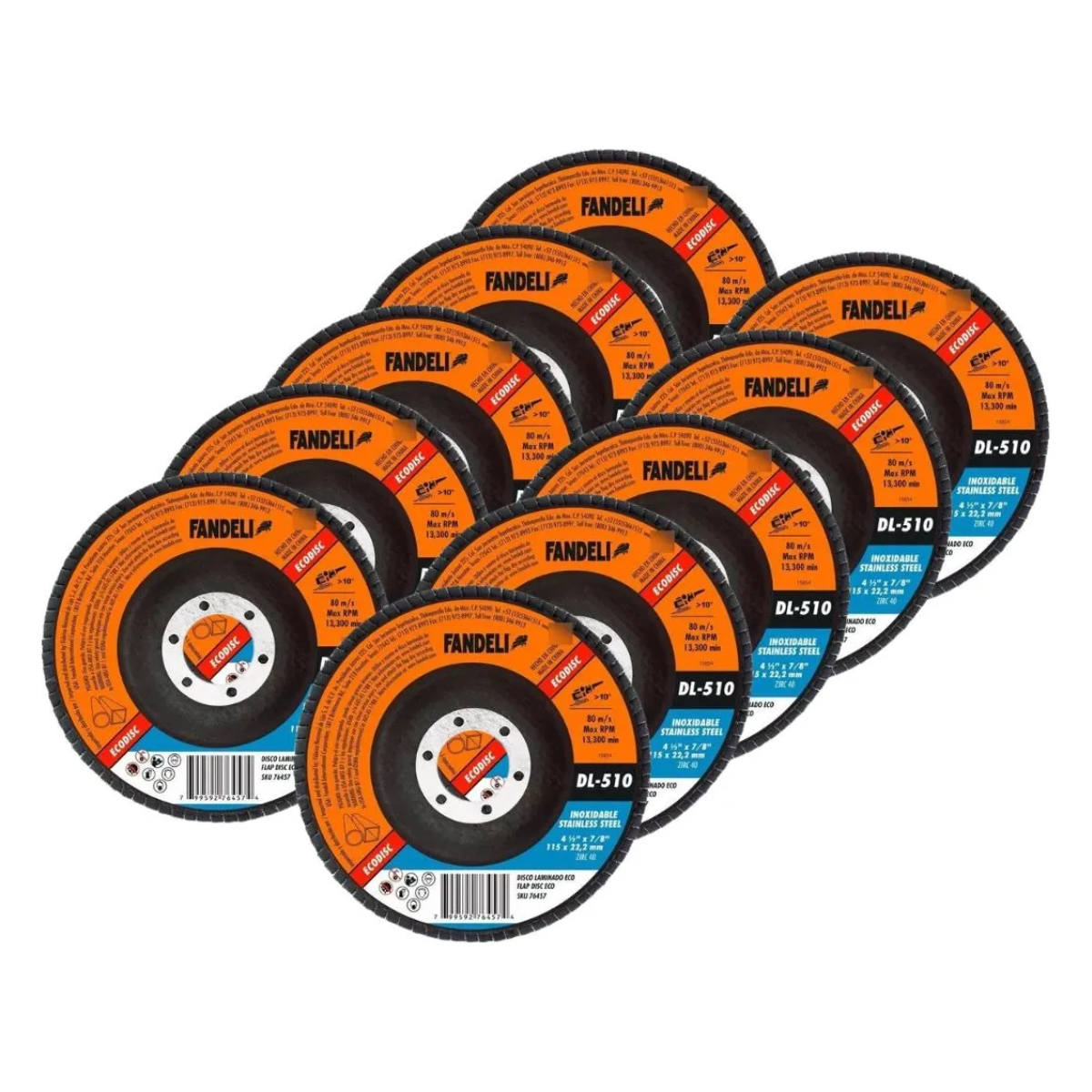 10 Pz Discos Laminados Grano 40 Zirconia Azul Acero  Fandeli