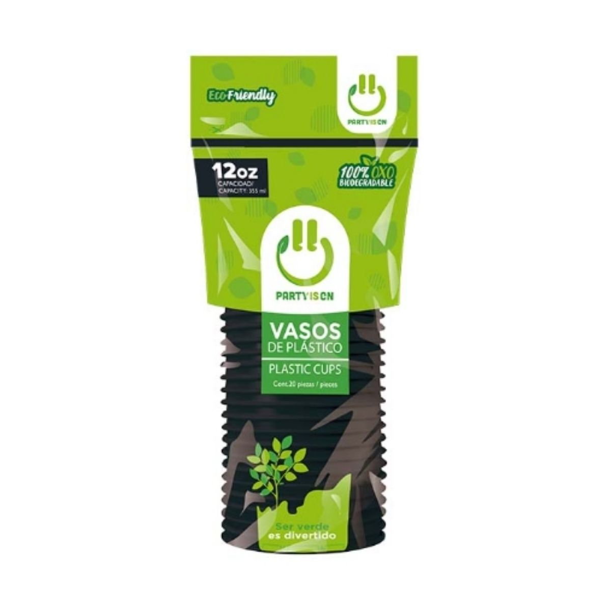 20pz Vasos Plastico Negro Party Is On 12 Oz Fiestas