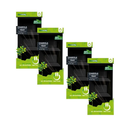 12pz Charola Botanera Rectangular 3 Divisiones Desechable Negro - PARTY IS ON - vista lateral