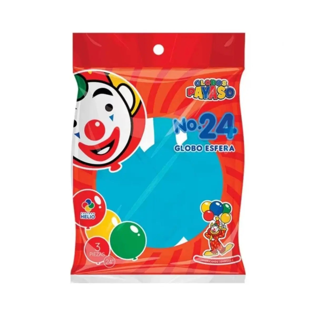 3pz Globos Payaso Gigante Esfera N° 24 Decoracion Fiestas Azul Cielo - GLOBO PAYASO - empaque
