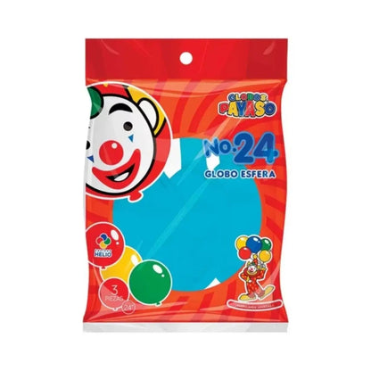 3pz Globos Payaso Gigante Esfera N° 24 Decoracion Fiestas Azul Cielo - GLOBO PAYASO - empaque