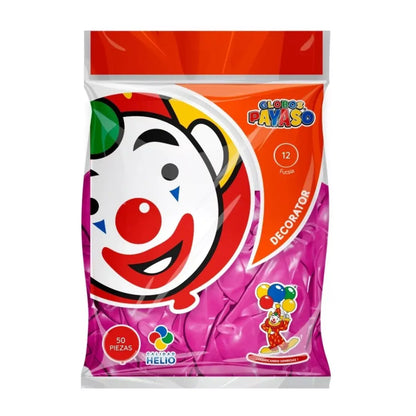 50pz Globos Payaso Decorator No 12 Decoraciones Fiestas Fucsia - GLOBO PAYASO