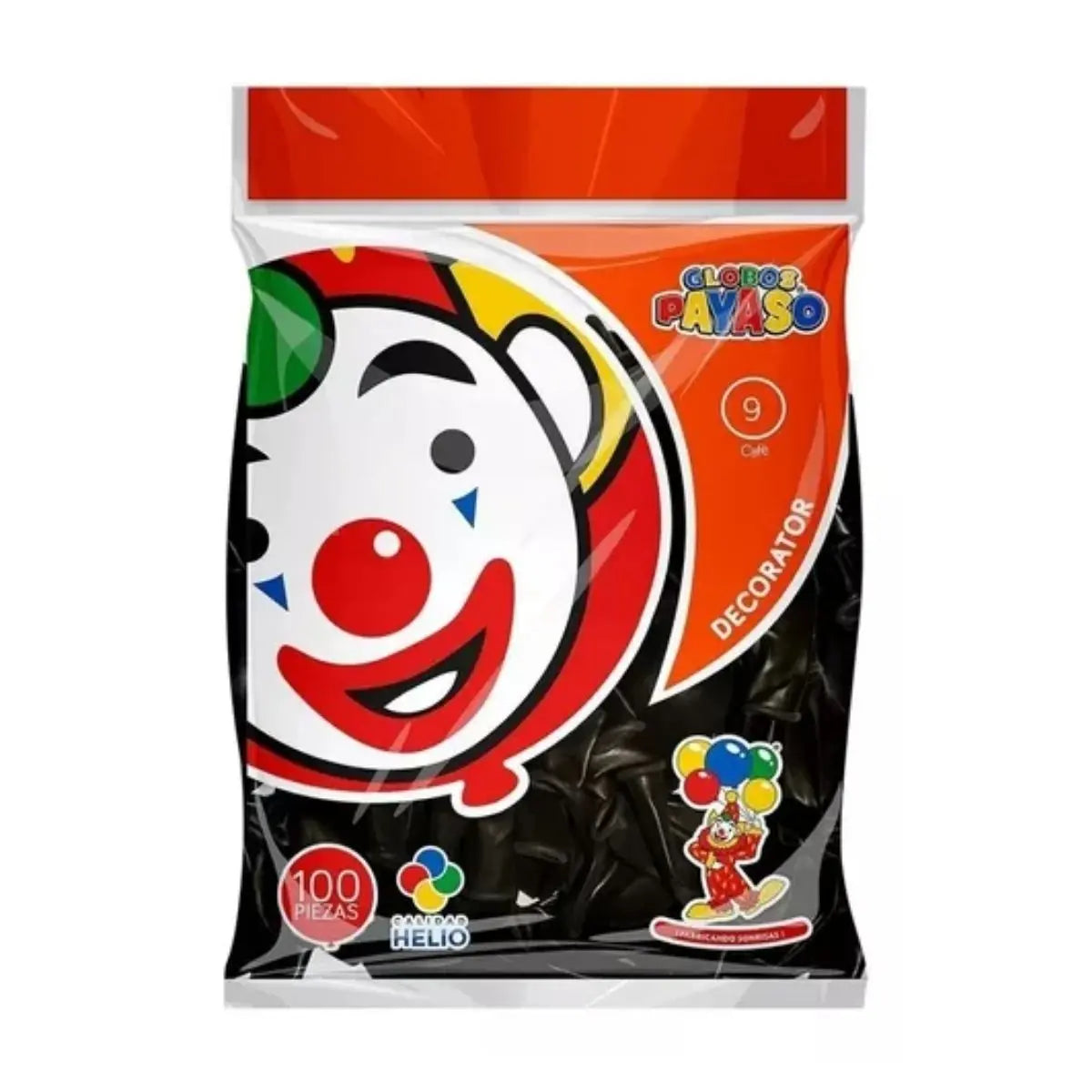 100pz Globo Latex Payaso Decorator Redondo N° 9 Fiestas Negro - GLOBO PAYASO - vista trasera