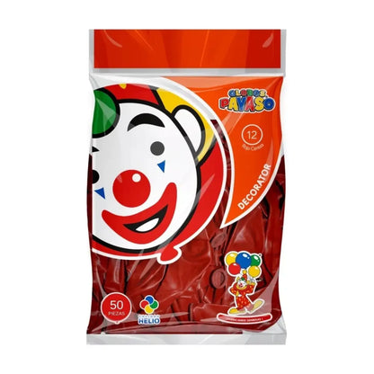50pz Globos Payaso Decorator No 12 Decoraciones Fiestas Rojo Cereza - GLOBO PAYASO - empaque