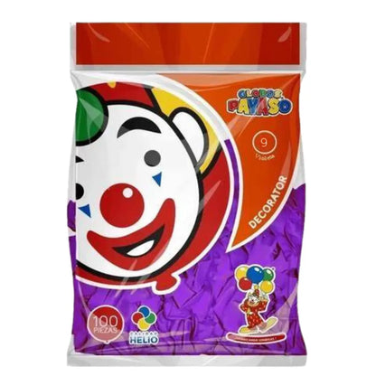 100pz Globo Latex Payaso Decorator Redondo N° 9 Fiestas Morado - GLOBO PAYASO