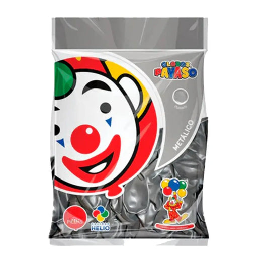 Globos Payaso Metálico Plateado N°5 100pz Plata - GLOBO PAYASO - detalle