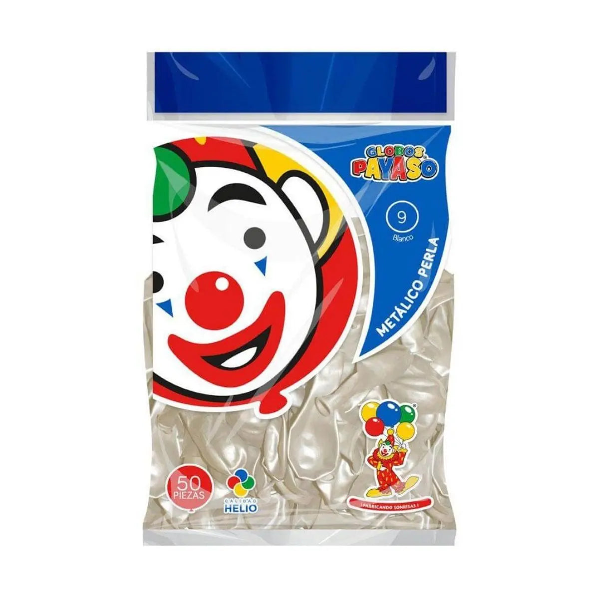 50pz Globos Payaso Perla Blanco Metalico N° 9 Decoracion - GLOBO PAYASO - detalle