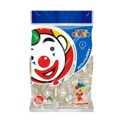 50pz Globos Payaso Perla Blanco Metalico N° 9 Decoracion - GLOBO PAYASO - detalle