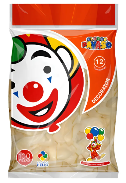 100pz Globos Payaso Transparentes N°12 Latex Decoración MarchanteMX