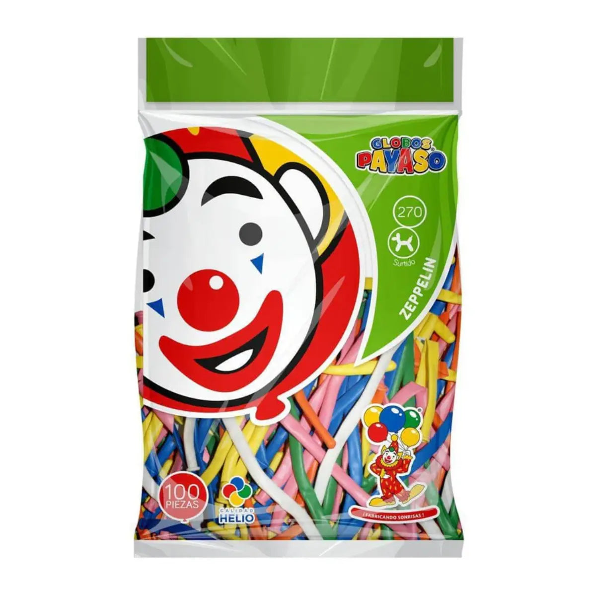 100pz Globos Payaso Surtido-zeppelin-pastel N° 270 Fiestas - GLOBO PAYASO - vista lateral