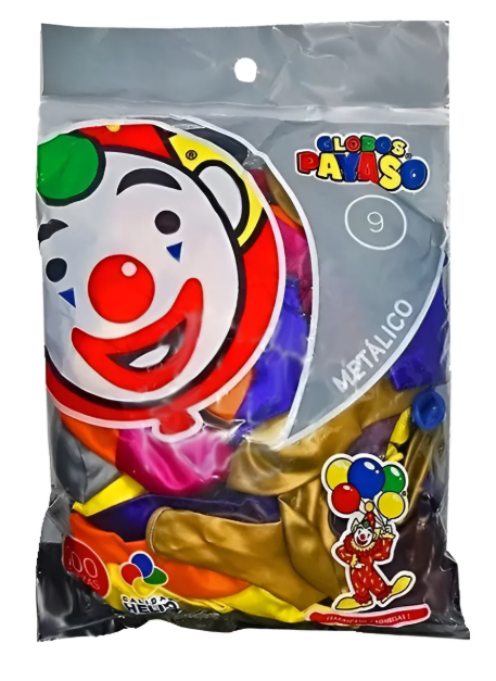 Globo Payaso #9 Metálico Surtido 100 Piezas