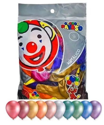 Globo Payaso #9 Metálico Surtido 100 Piezas