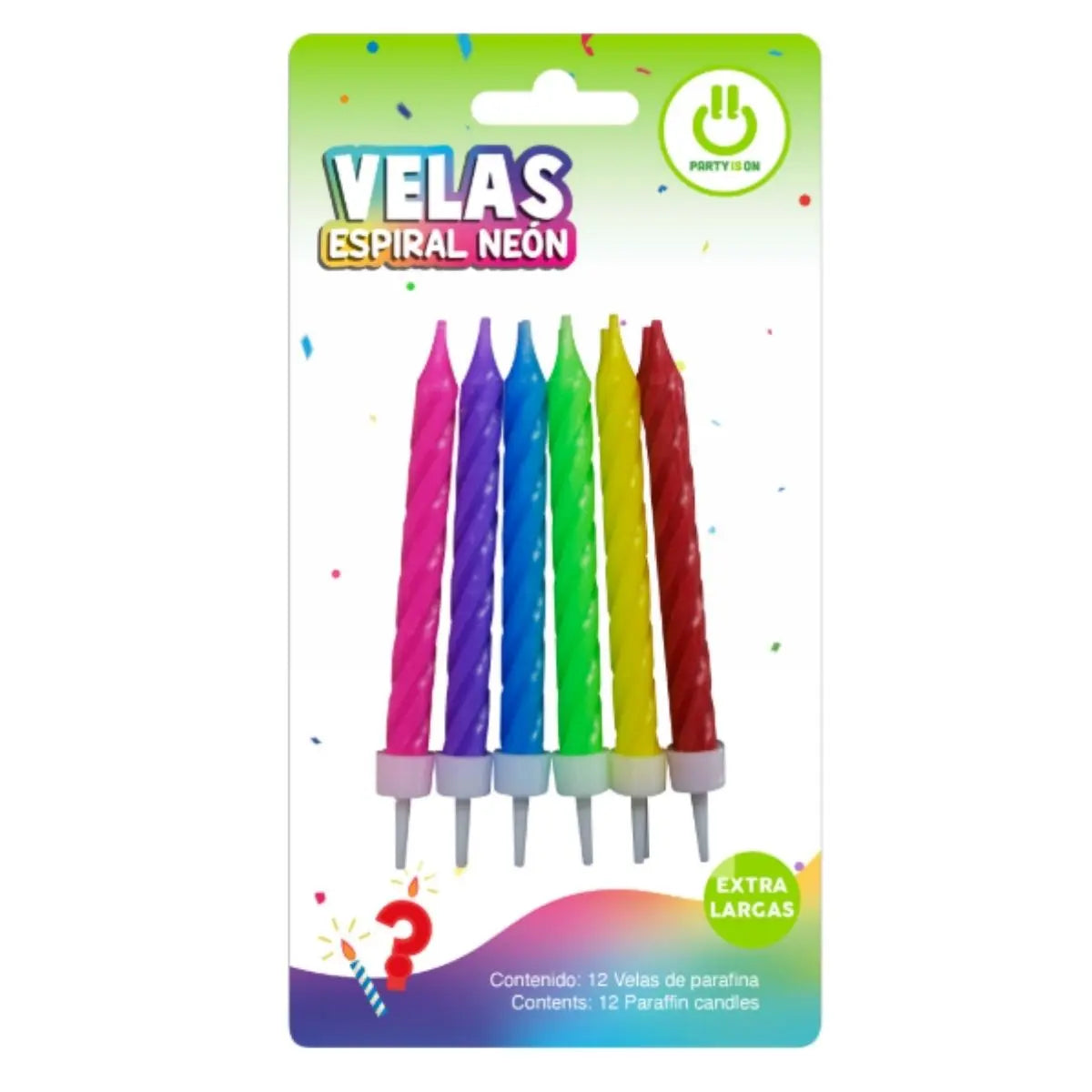 12pz Velas Espiral Neon Party Is On Multicolor Cumpleaños - PARTY IS ON