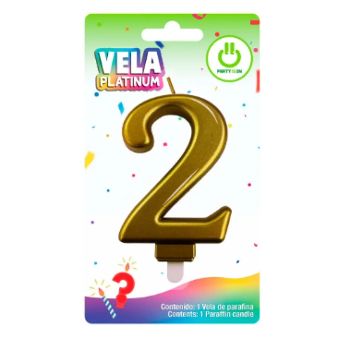 Vela Platinum Dorado Party Is On Signo Numero Pastel Cumple Dos - PARTY IS ON